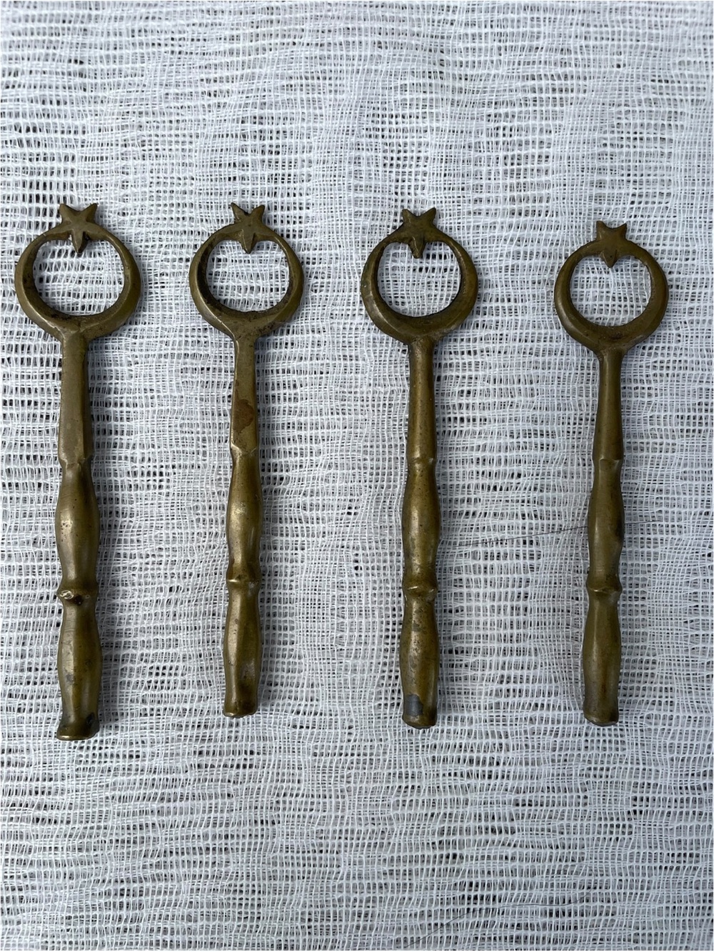 4 Ottoman Star & Crescent Brass Skewer Handles - Picture 2 of 8